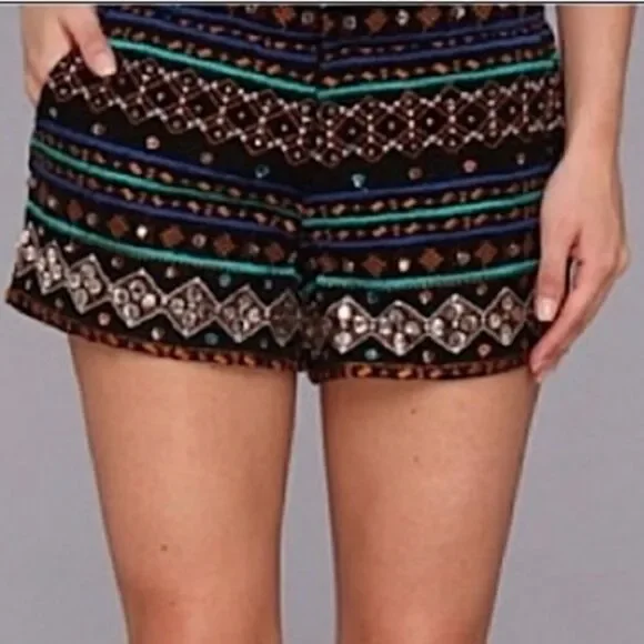 Lucky Brand Embroidered Sequin/Rhinestone Shorts Black. Small. Boho Festival EUC - Picture 2 of 8